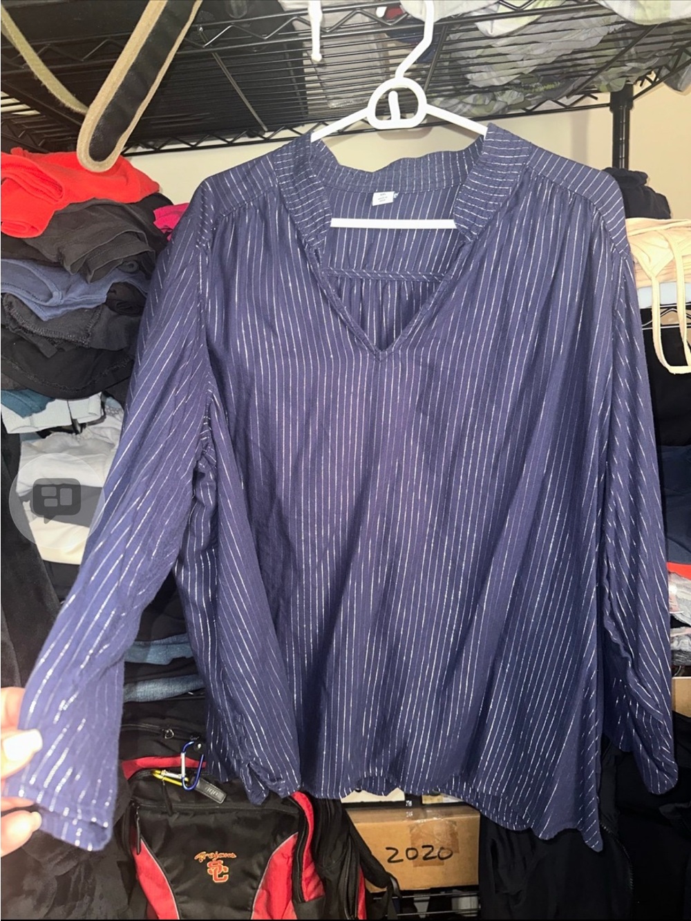 Classic Navy Stripe V-Neck Blouse XXL